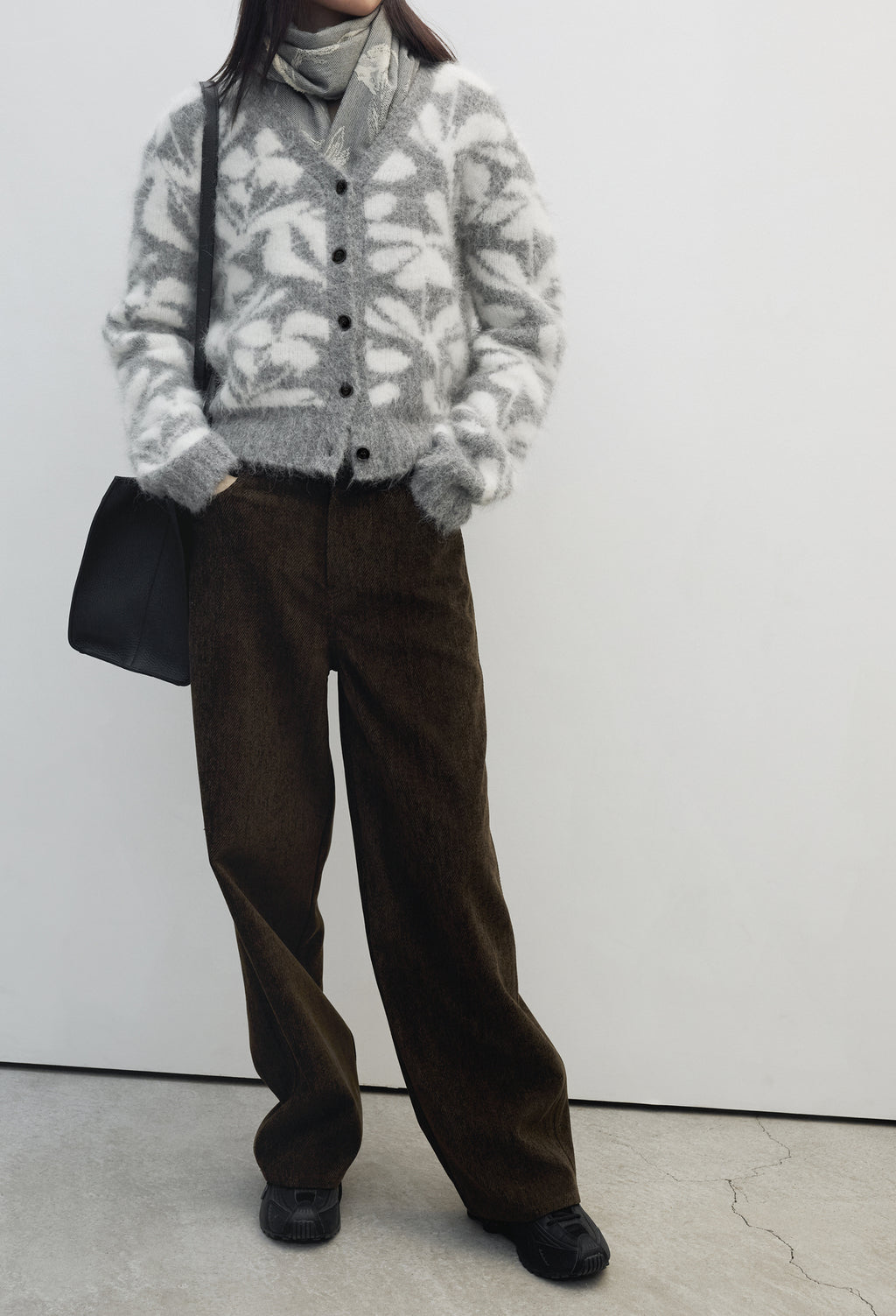 Alpaca Jacquard Cardigan Gray