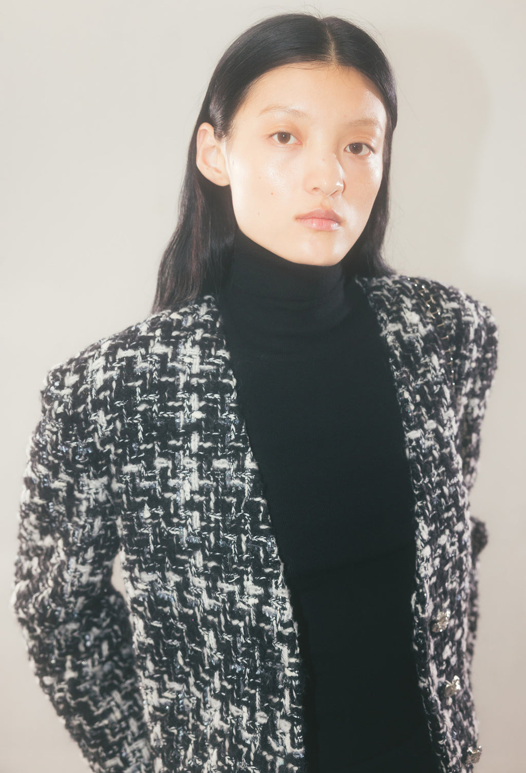 얼루어 트위드 자켓 블랙