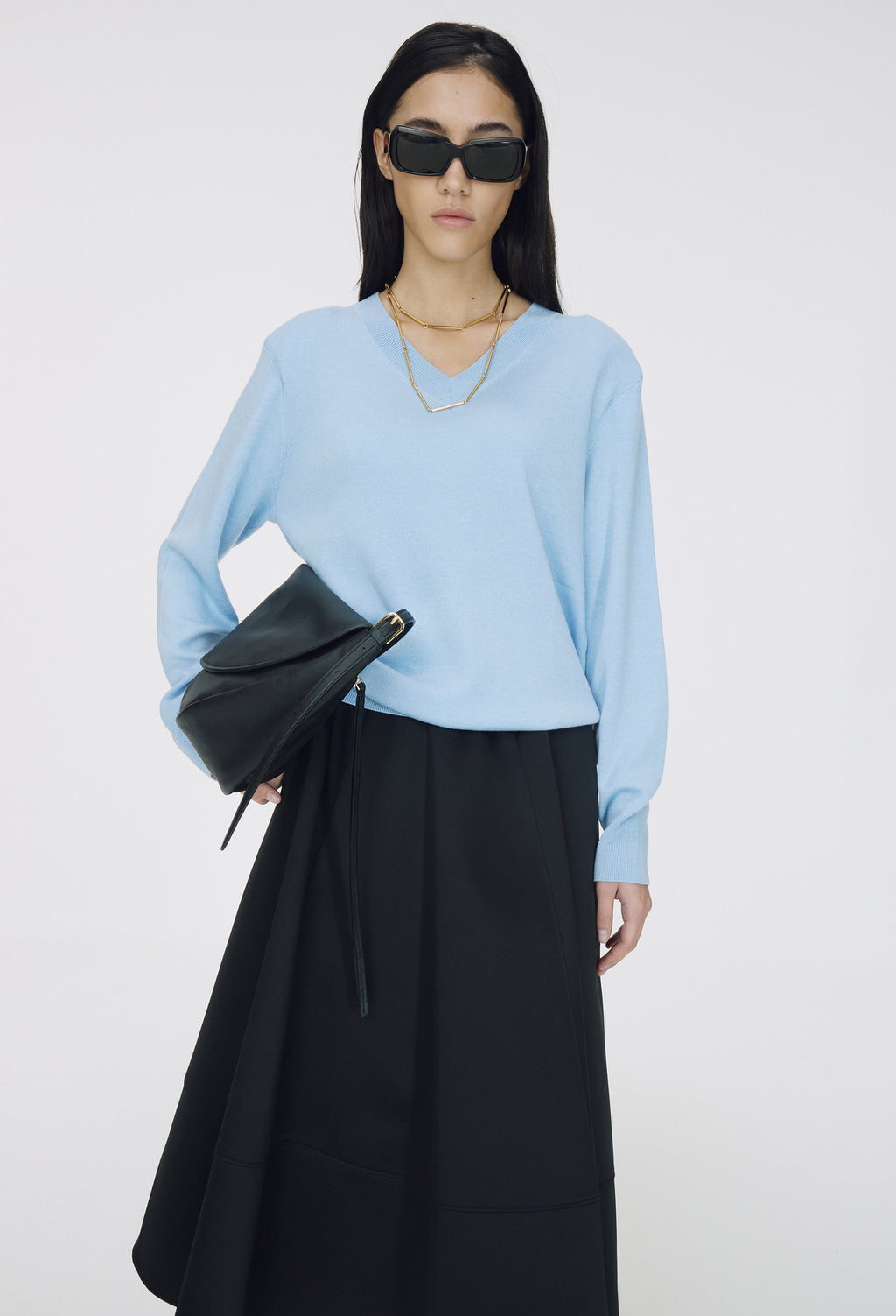 Spring Wool V-Neck Pullover Light Blue