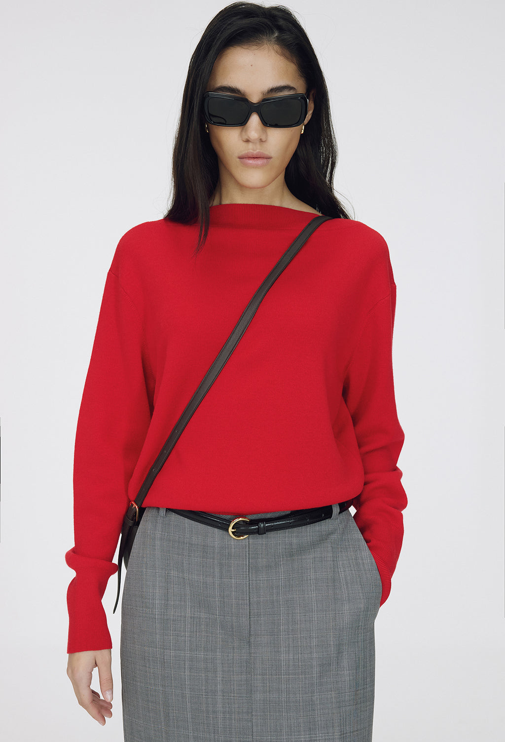 Spring Wool Boatneck Pullover Red