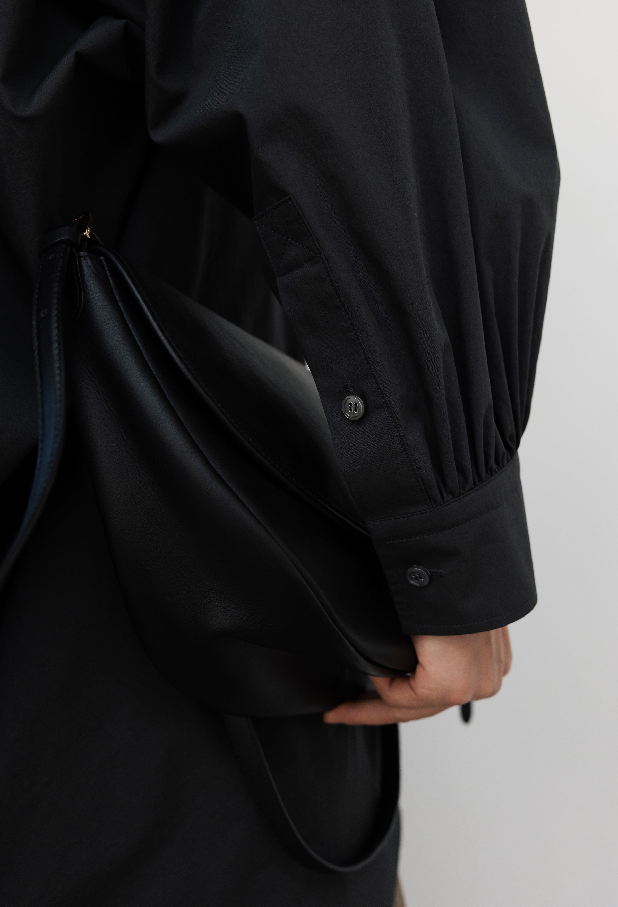 High-neck Shirred Blouse Dark Gray