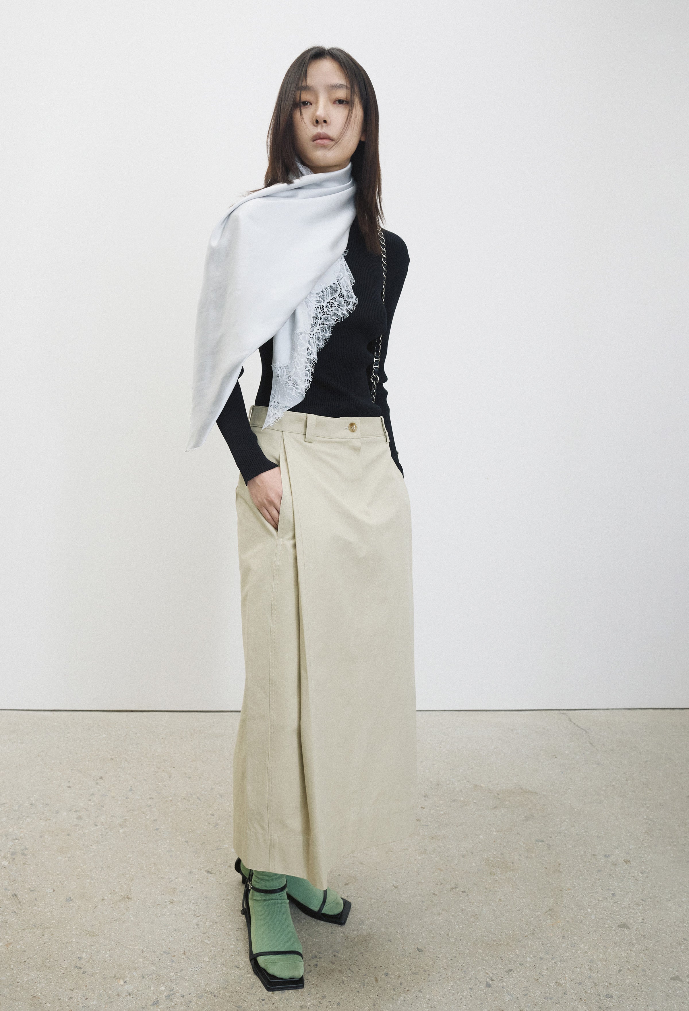 Cotton Tuck Skirt Beige