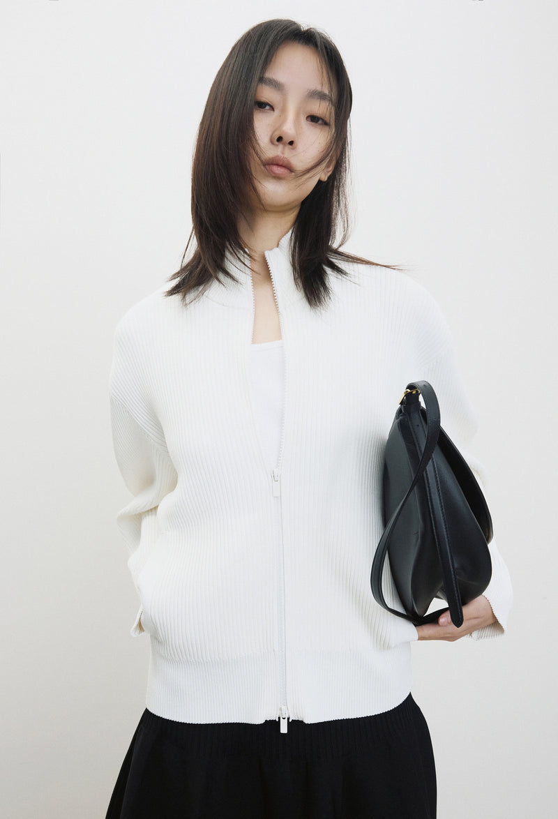 High-density Knit Zip-Up Ivory