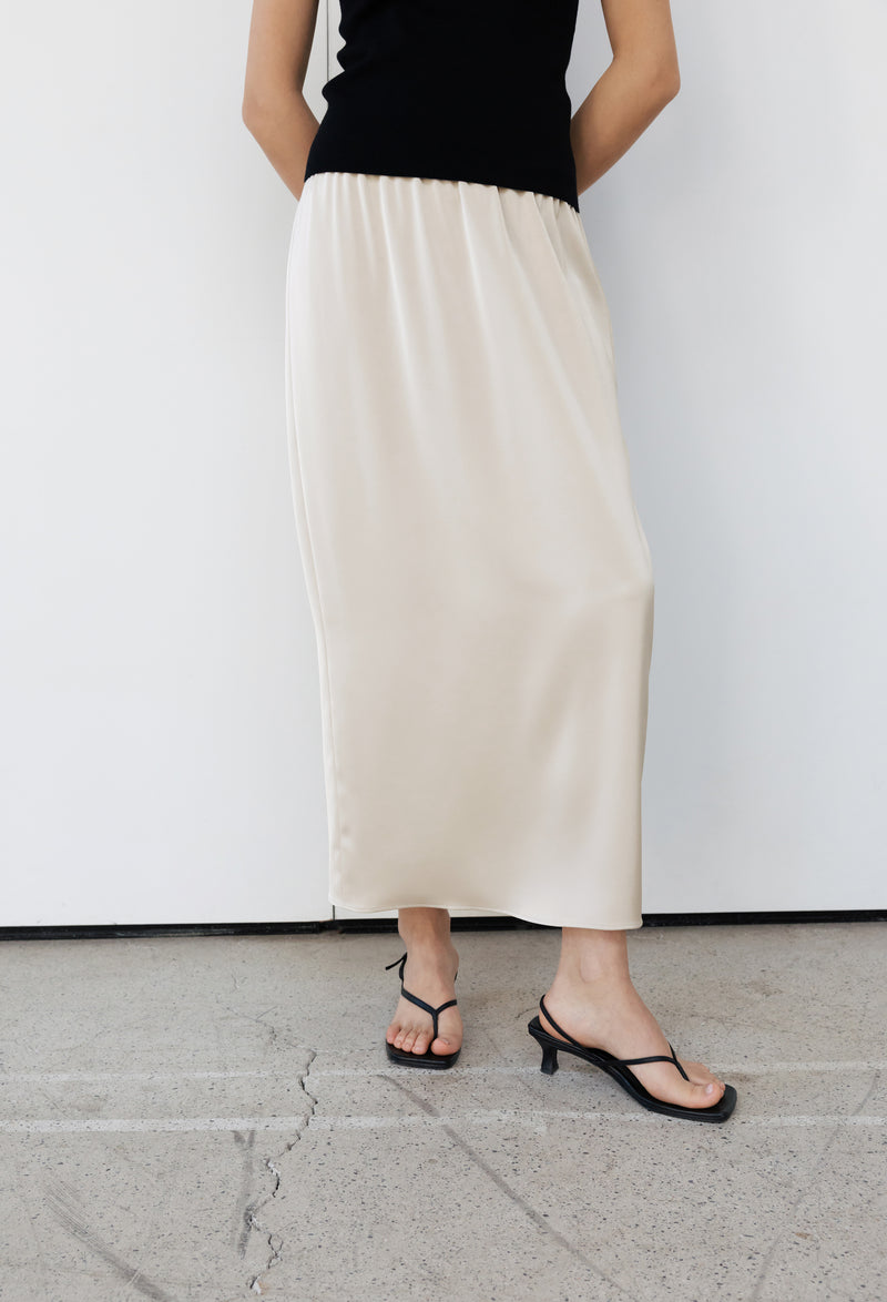 Satin Elasticized Skirt Beige
