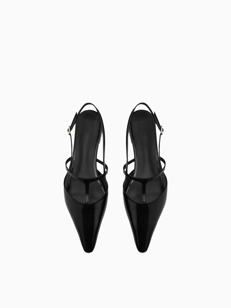 T Strap Slingback Black