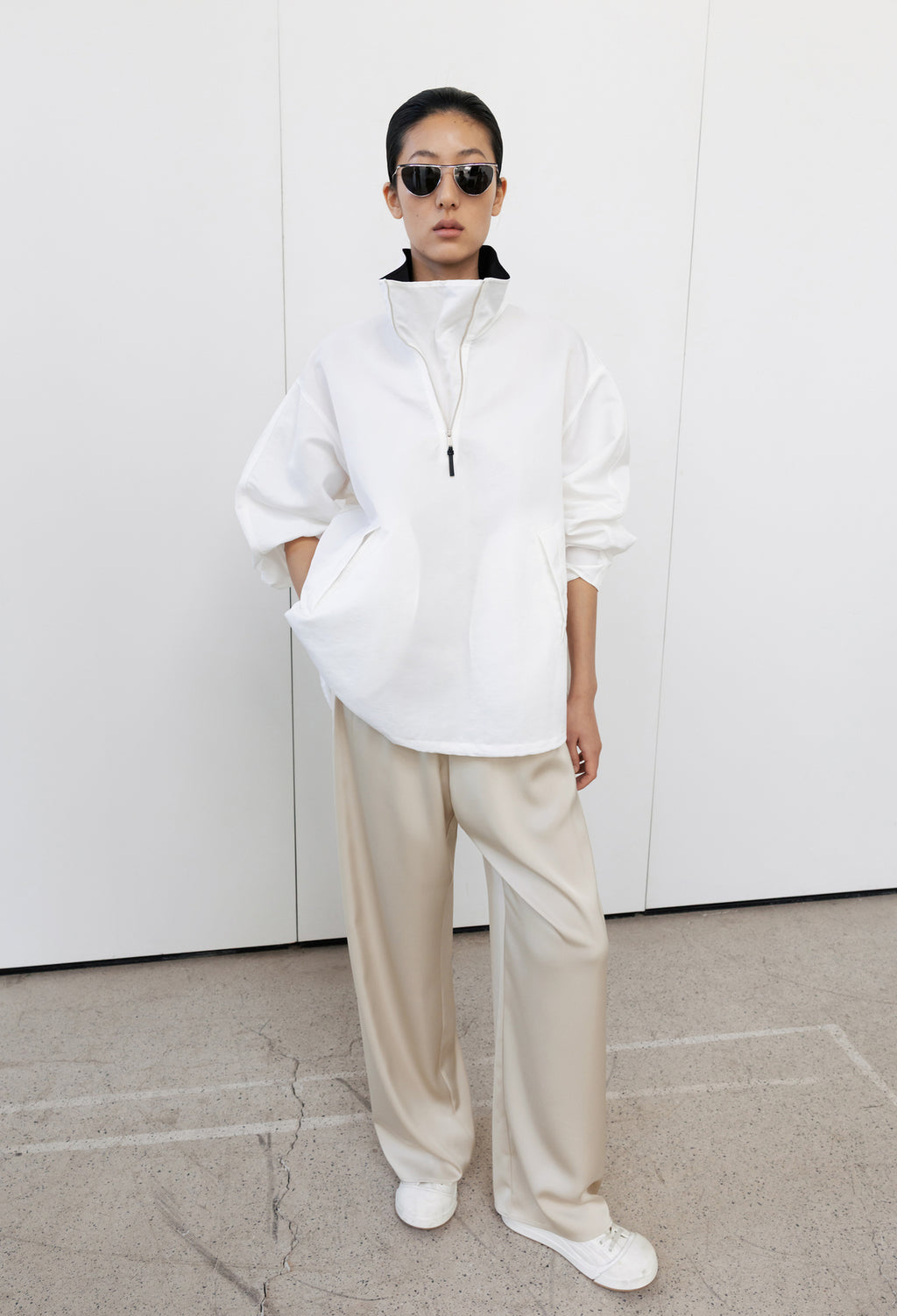 Satin shirred pants beige