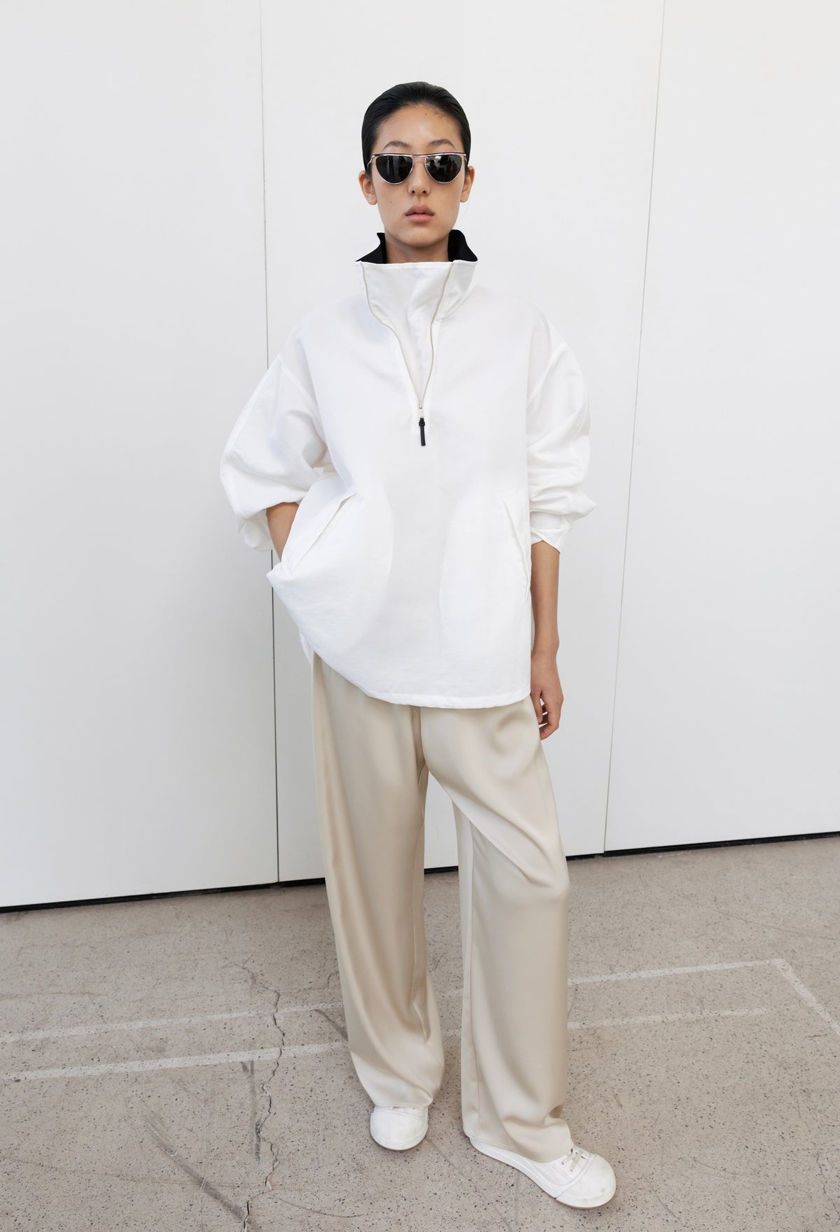 Satin shirred pants beige