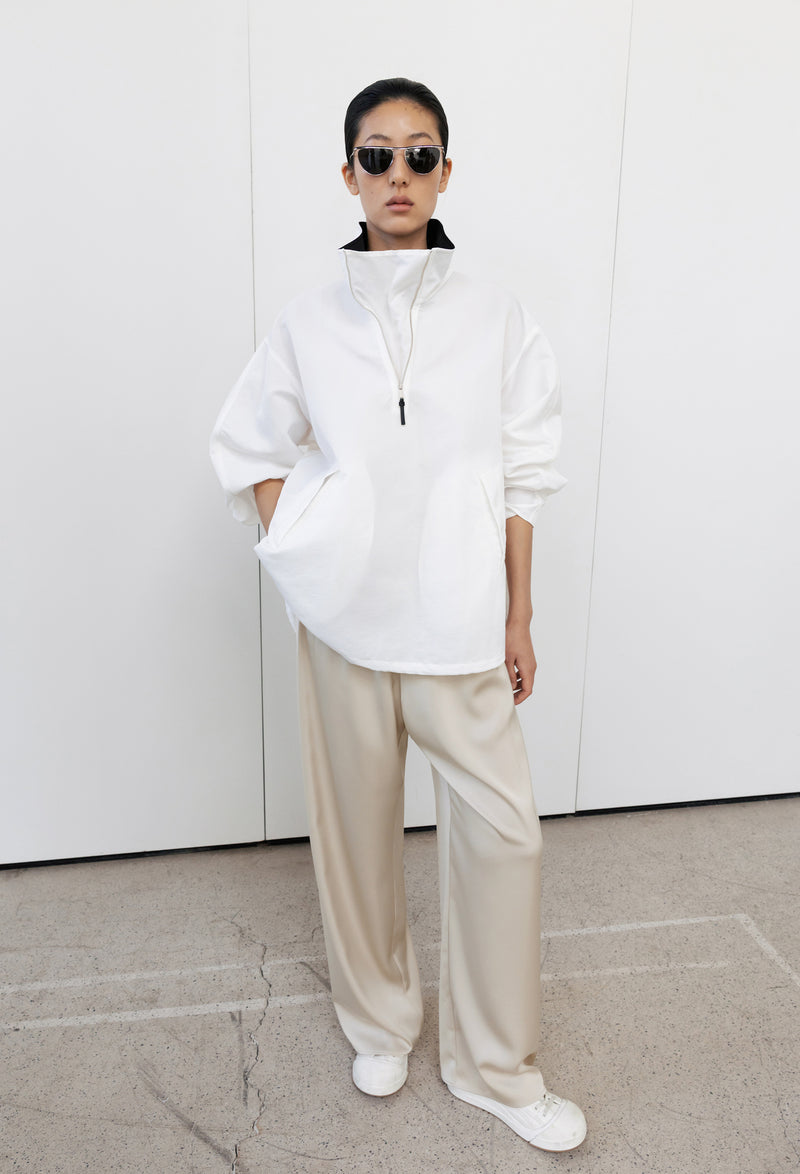 Satin shirred pants beige