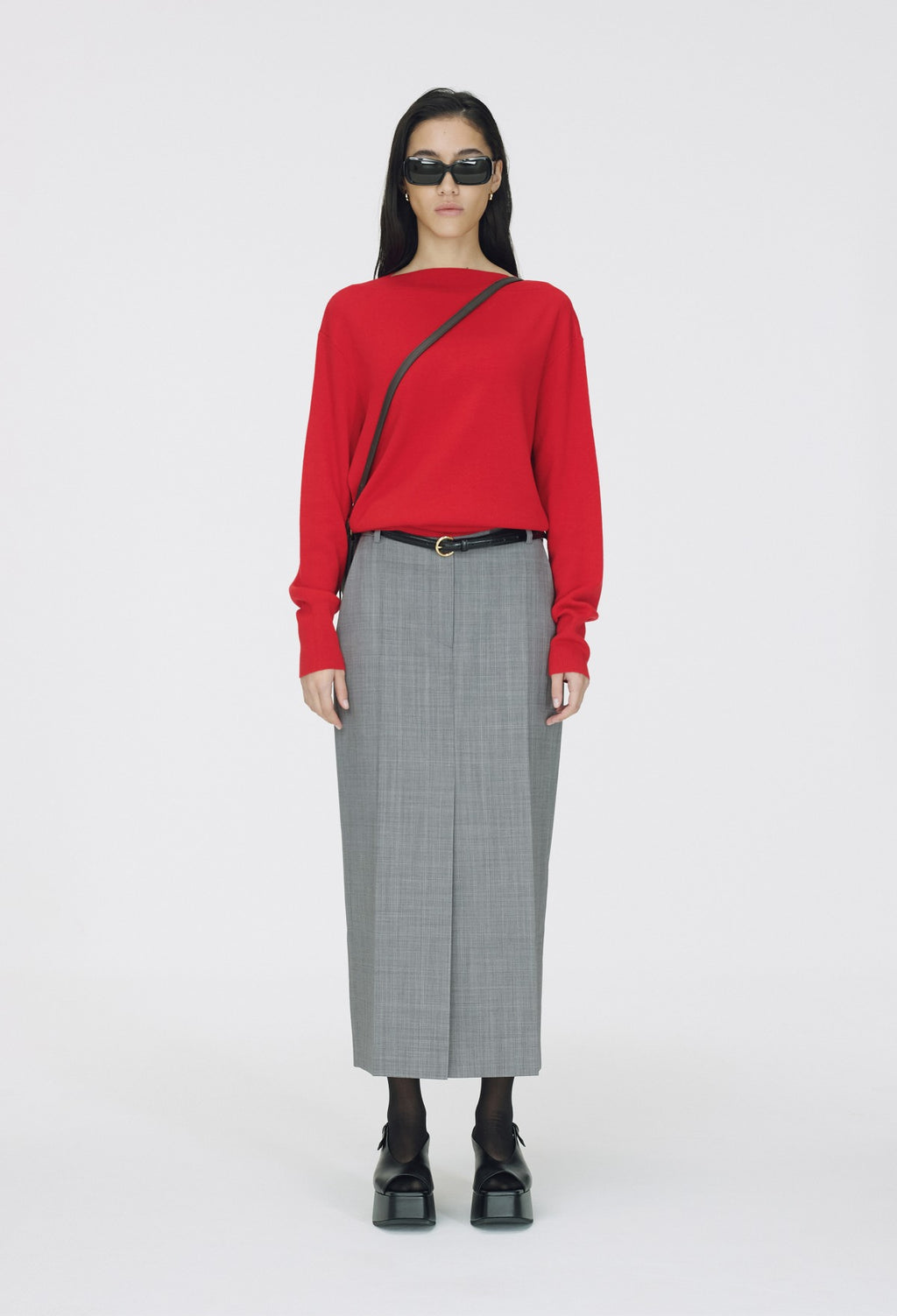 Spring Wool Boatneck Pullover Red