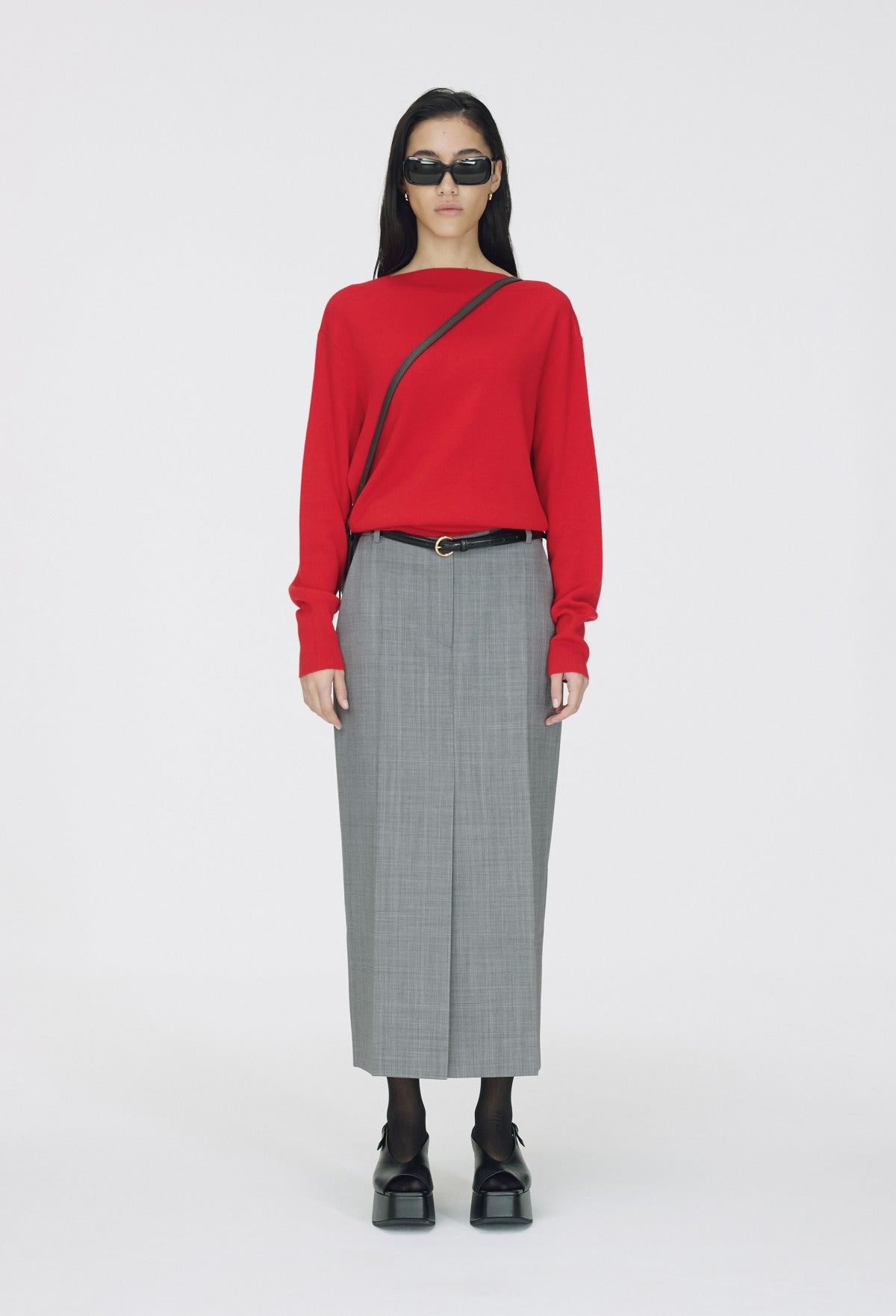 Spring Wool Boatneck Pullover Red