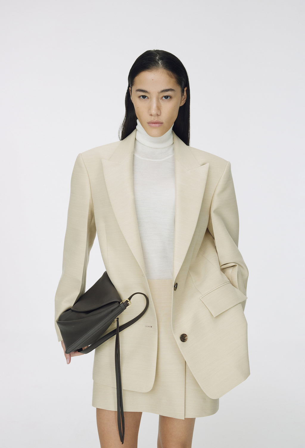 Wool Wrap Mini Skirt Beige
