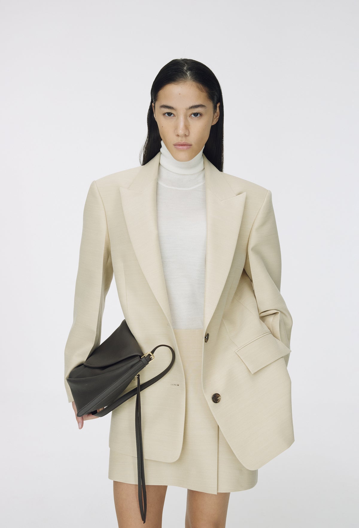Wool Wrap Mini Skirt Beige