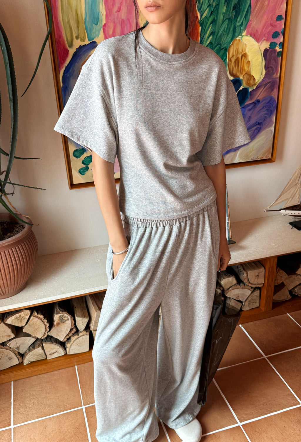 데일리 라운지 티셔츠 그레이