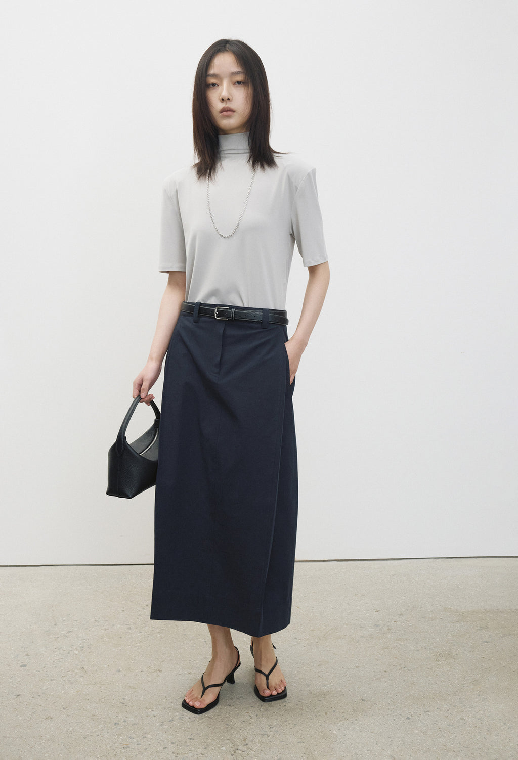 Cotton Tuck Skirt Navy