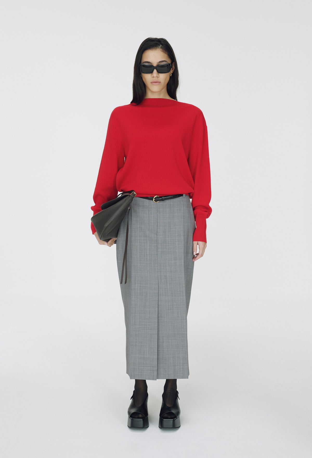 Spring Wool Boatneck Pullover Red
