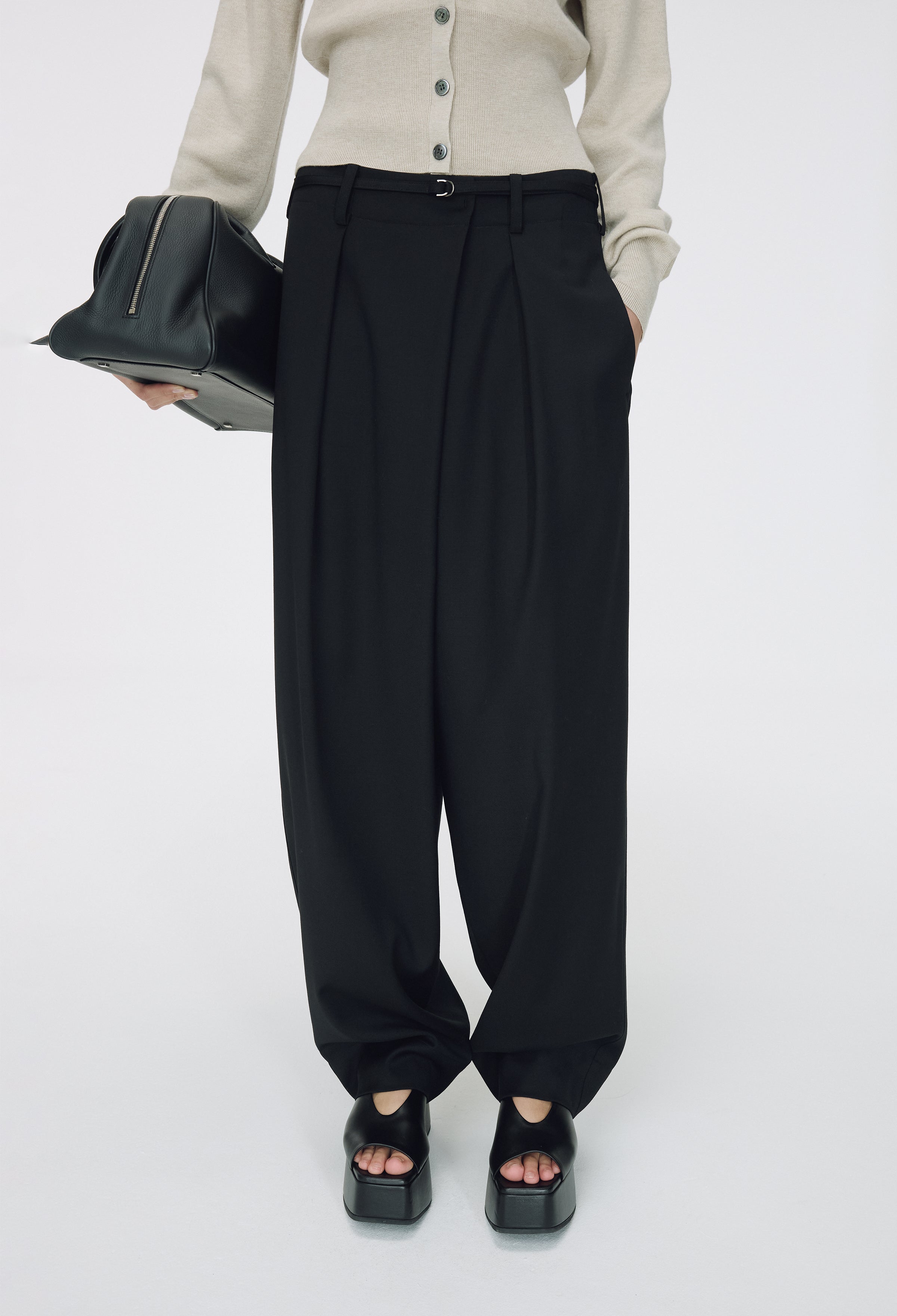 Wool Wrap Trousers Black