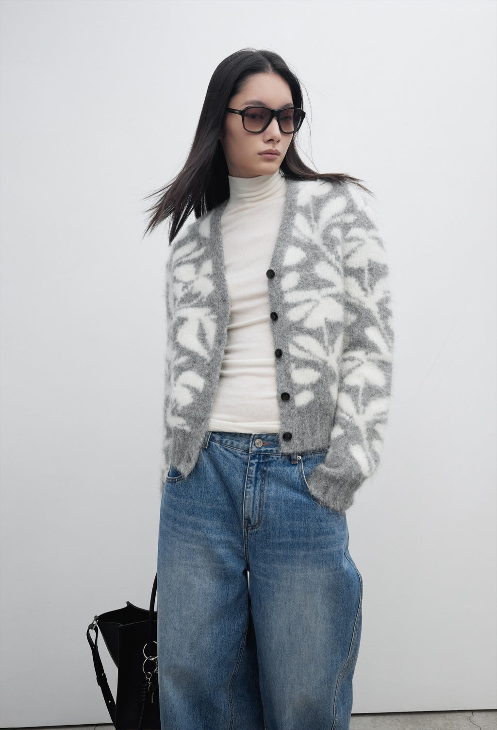 Alpaca Jacquard Cardigan Gray