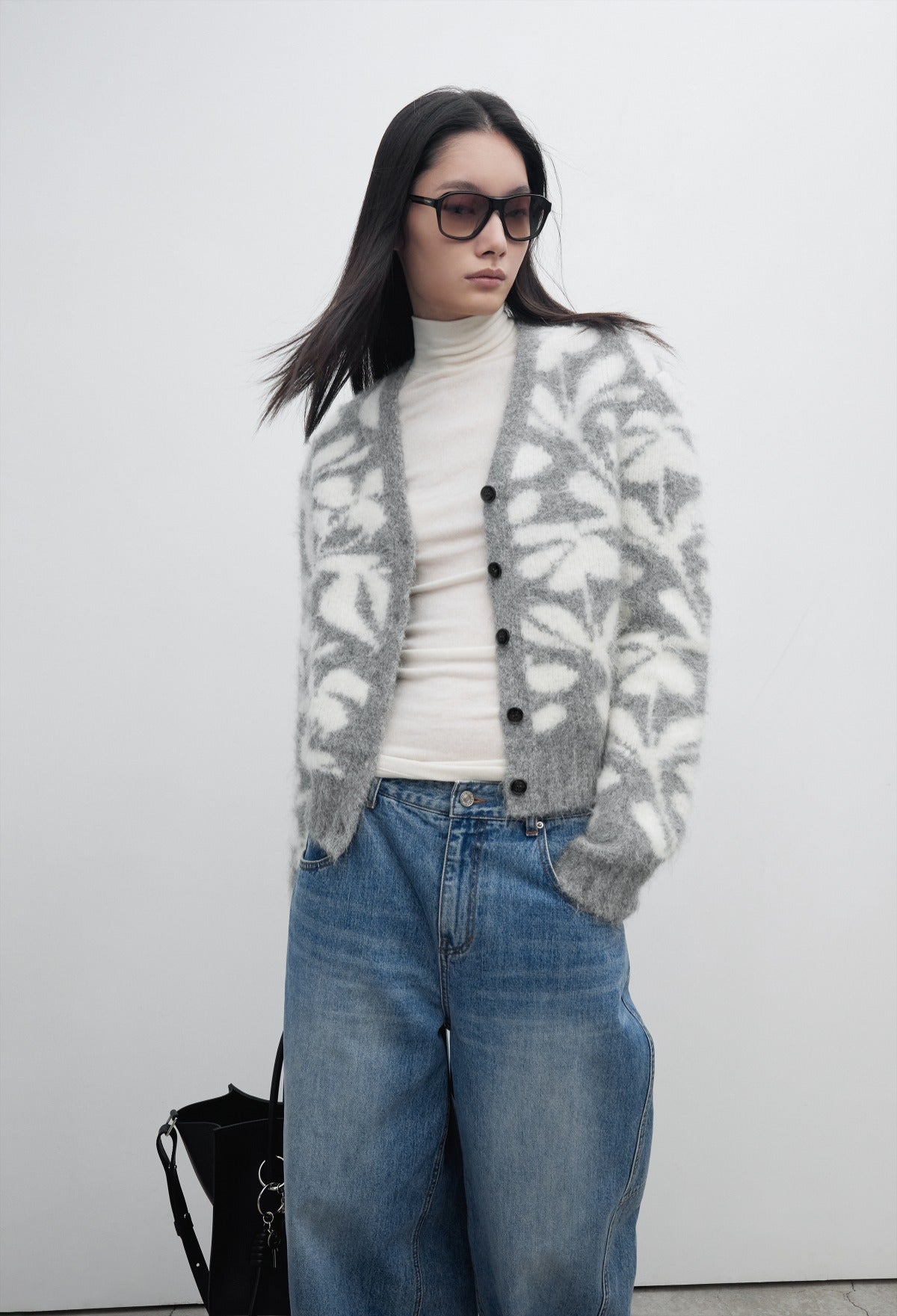 Alpaca Jacquard Cardigan Gray