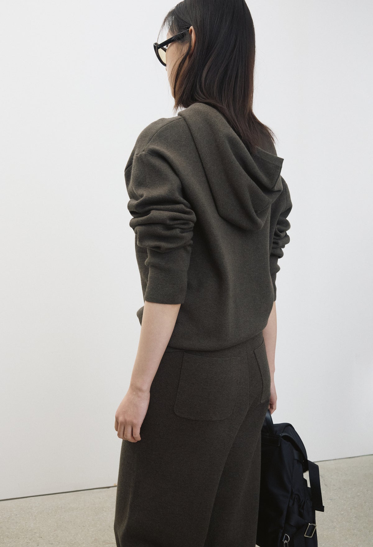 Washable Wool Cotton Hooded Knit Khaki