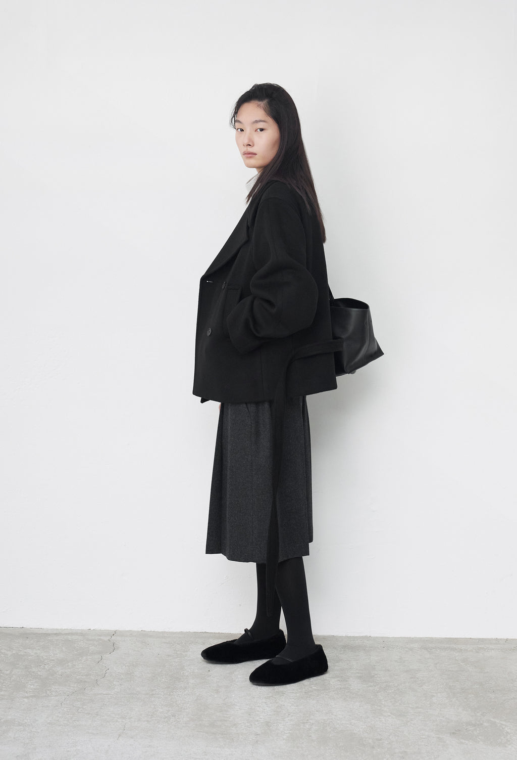 [리퍼브] 더블 벨티드 피코트 블랙