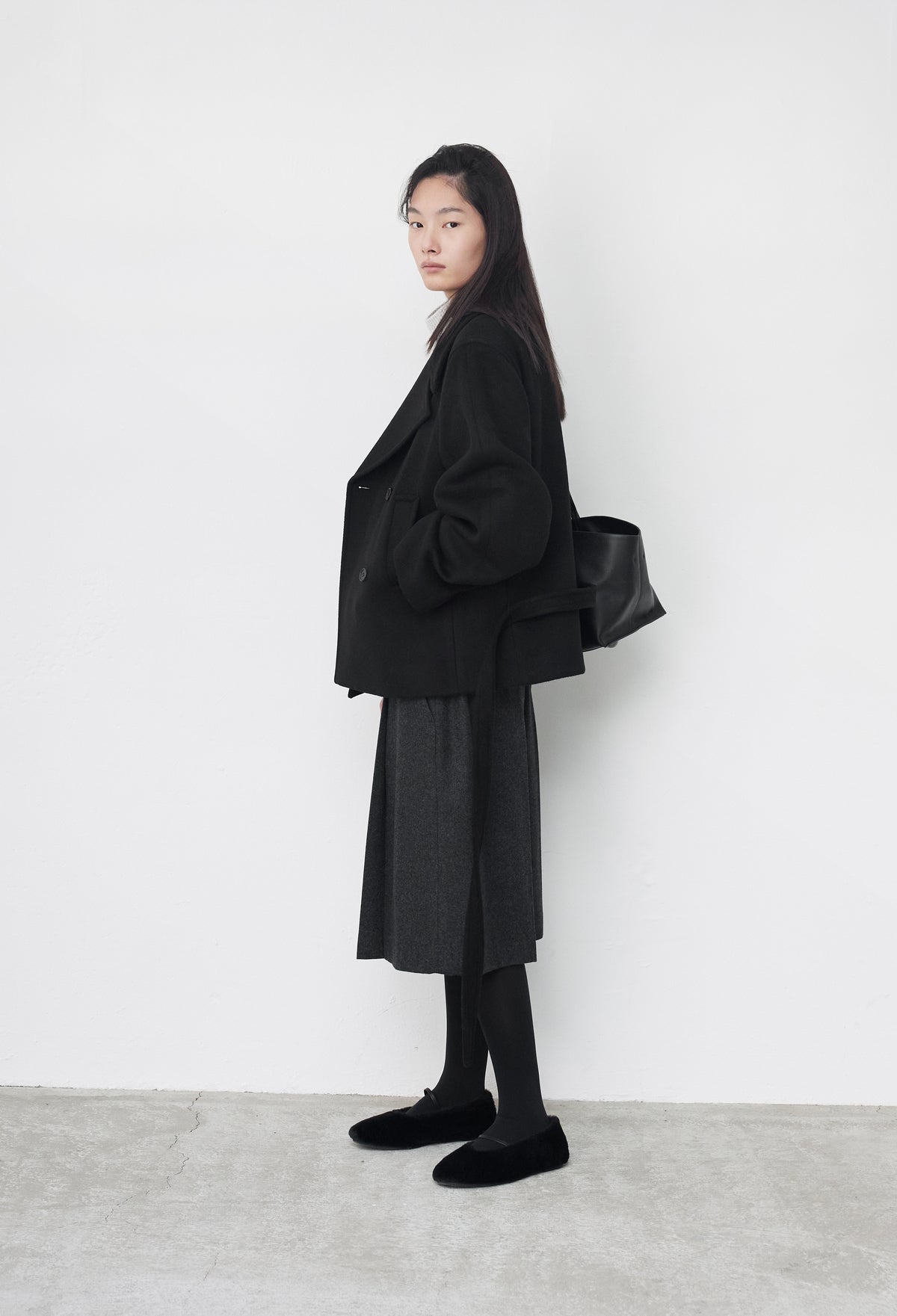 [리퍼브] 더블 벨티드 피코트 블랙
