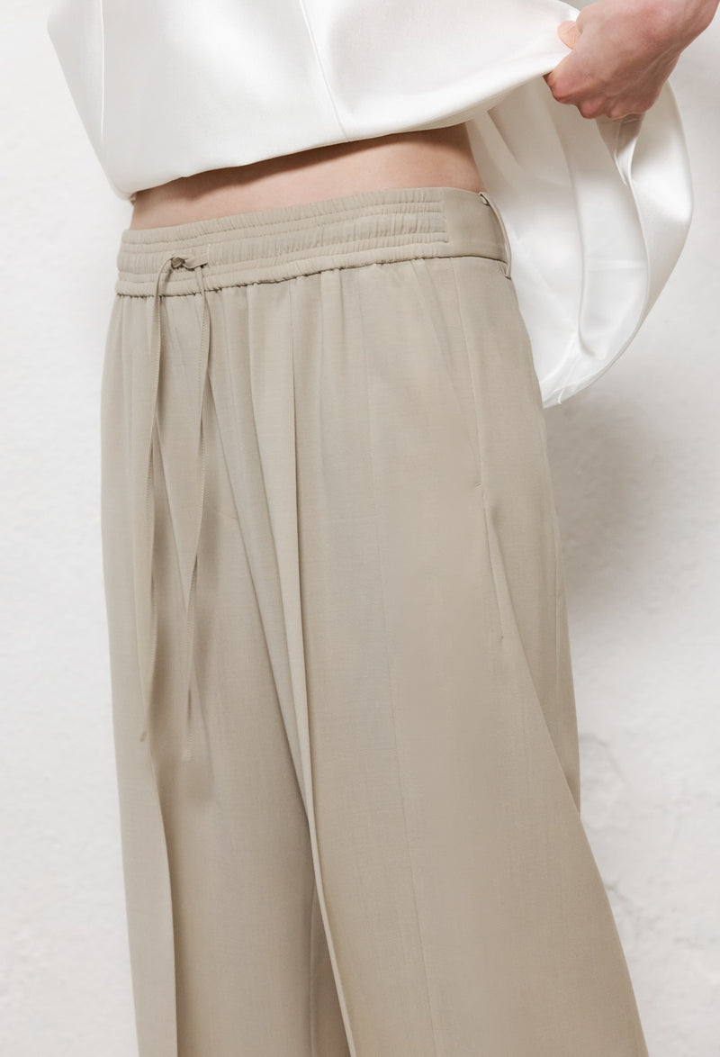 Summer Wool Banded Pants Light Beige