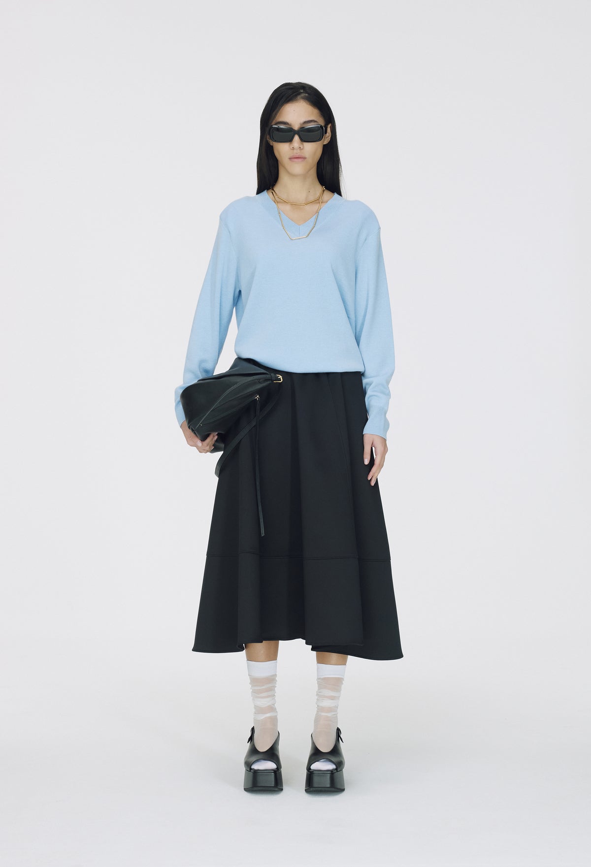 Spring Wool V-Neck Pullover Light Blue
