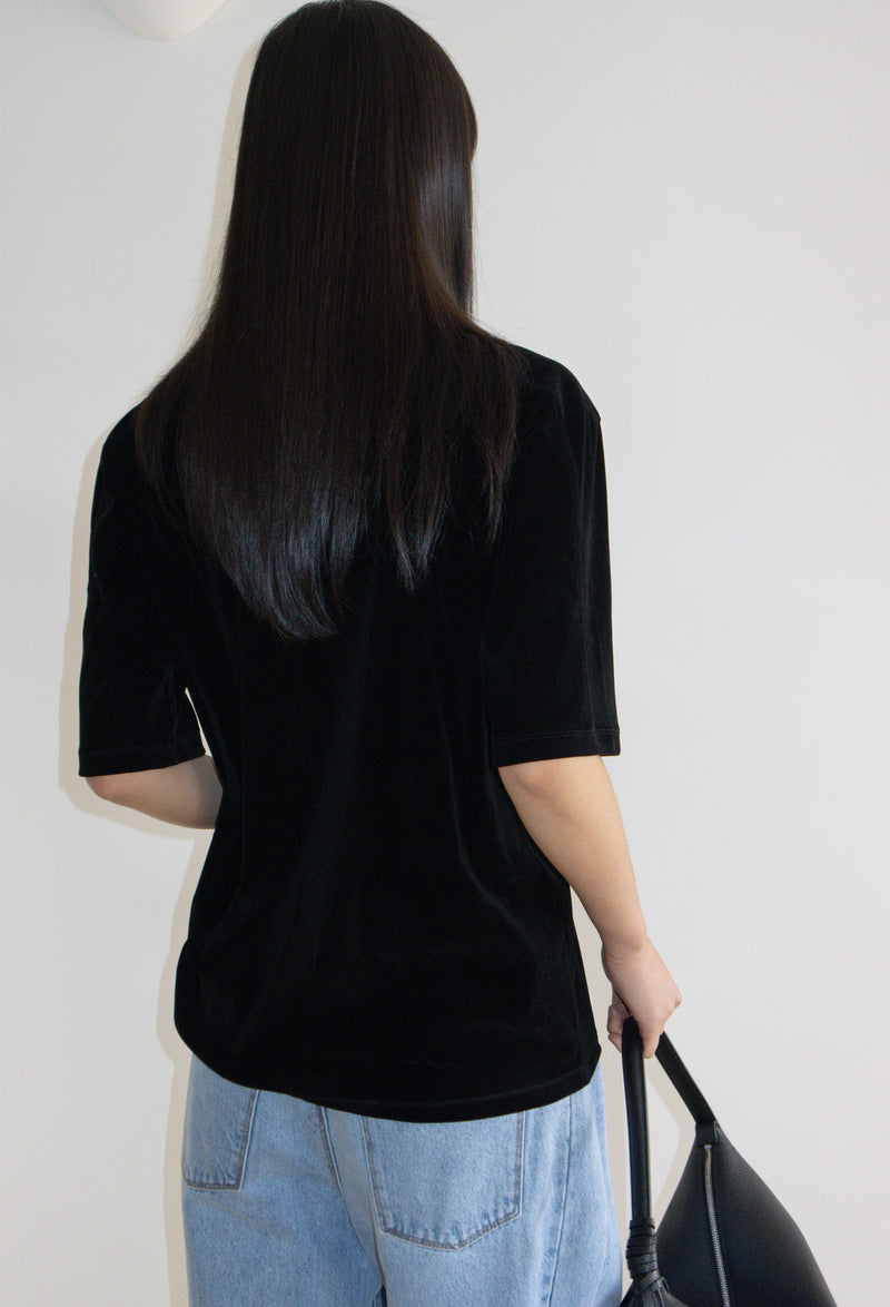 Velour U-neck T-shirt Black
