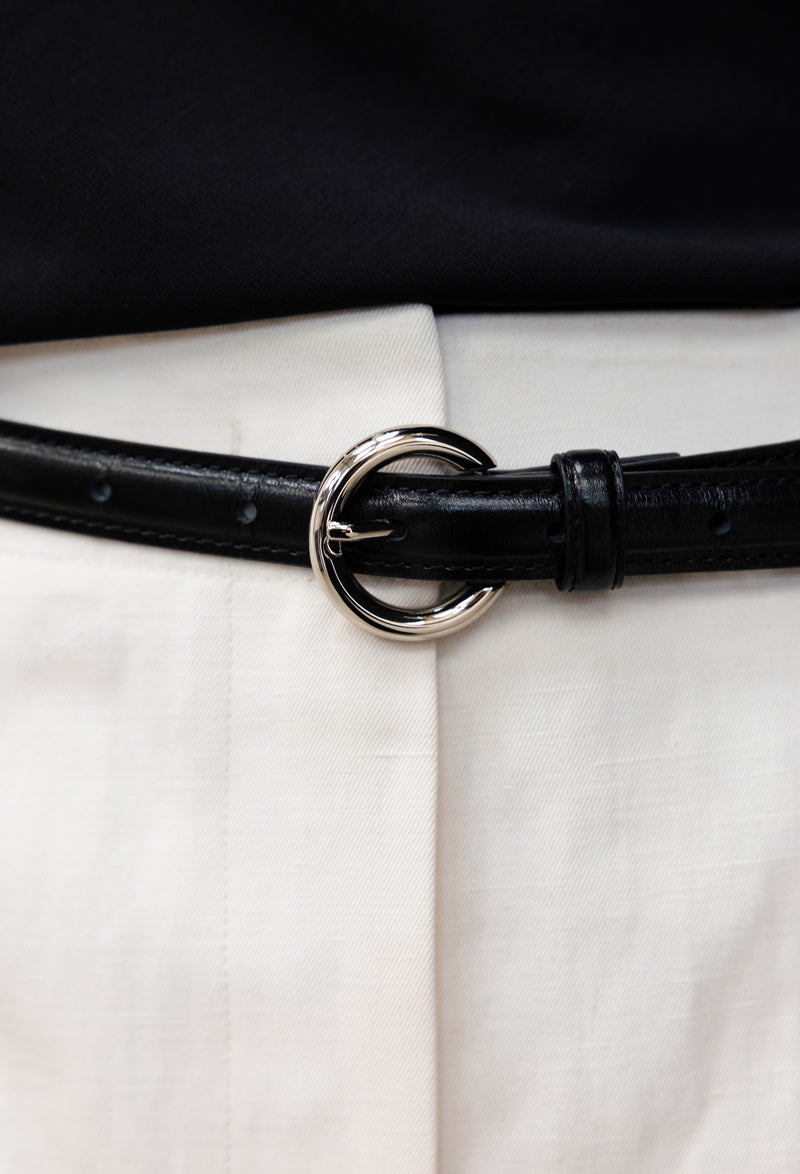 Circle Buckle Belt Black Silver