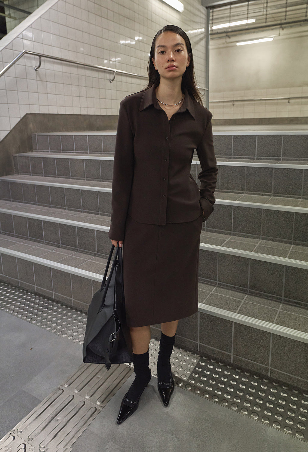 High-density Slim-Fit Skirt Brown