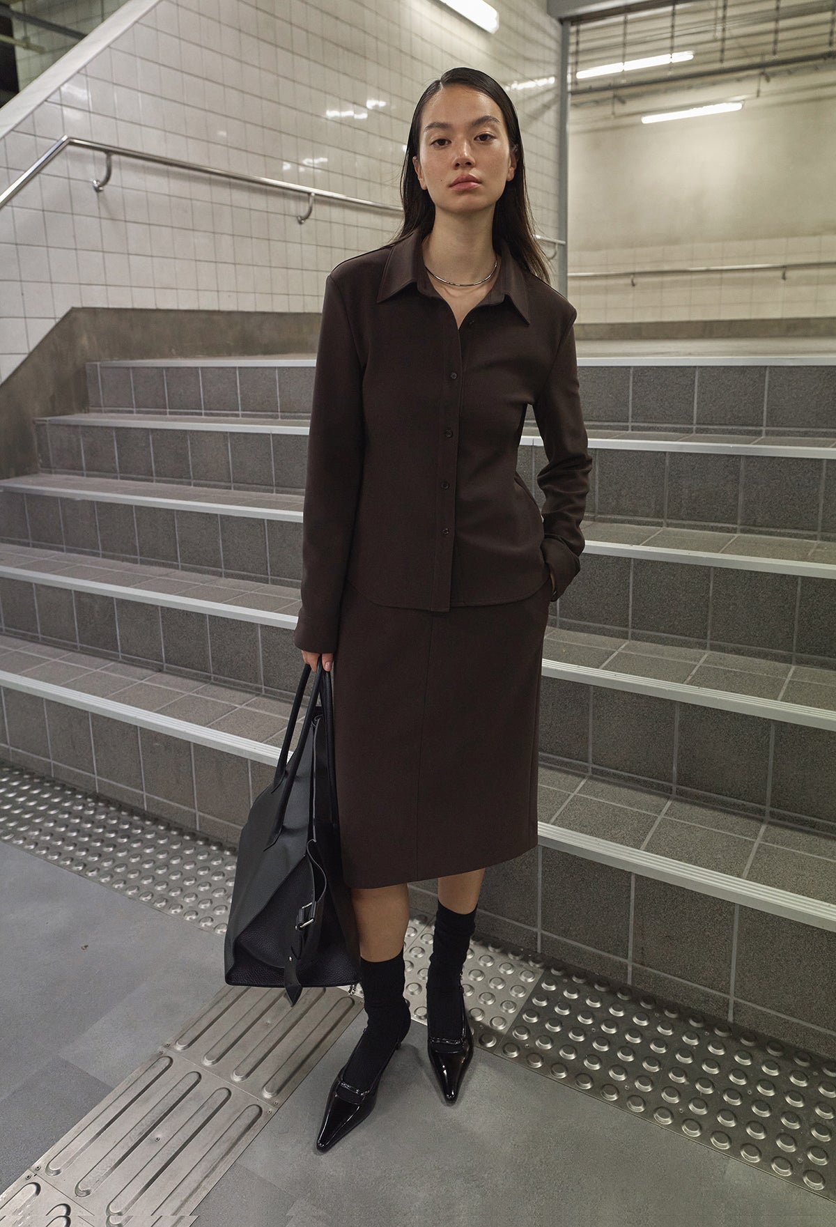 High-density Slim-Fit Skirt Brown