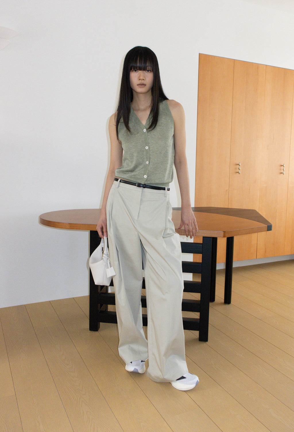 Cotton Pintuck Trousers Light Khaki
