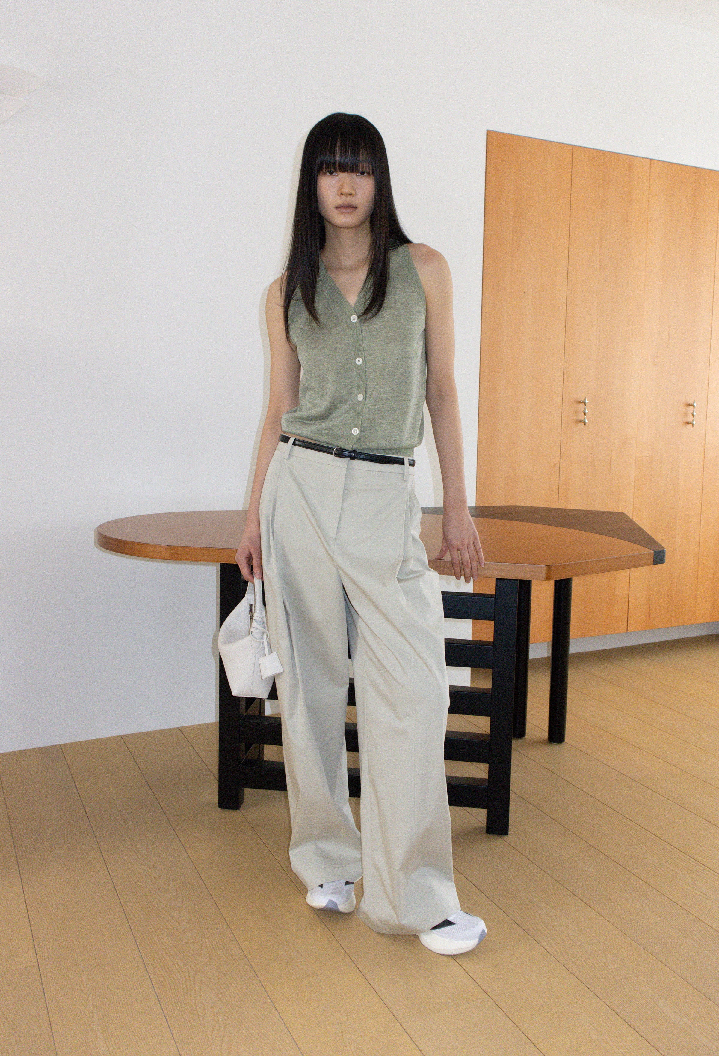 Cotton Pintuck Trousers Light Khaki