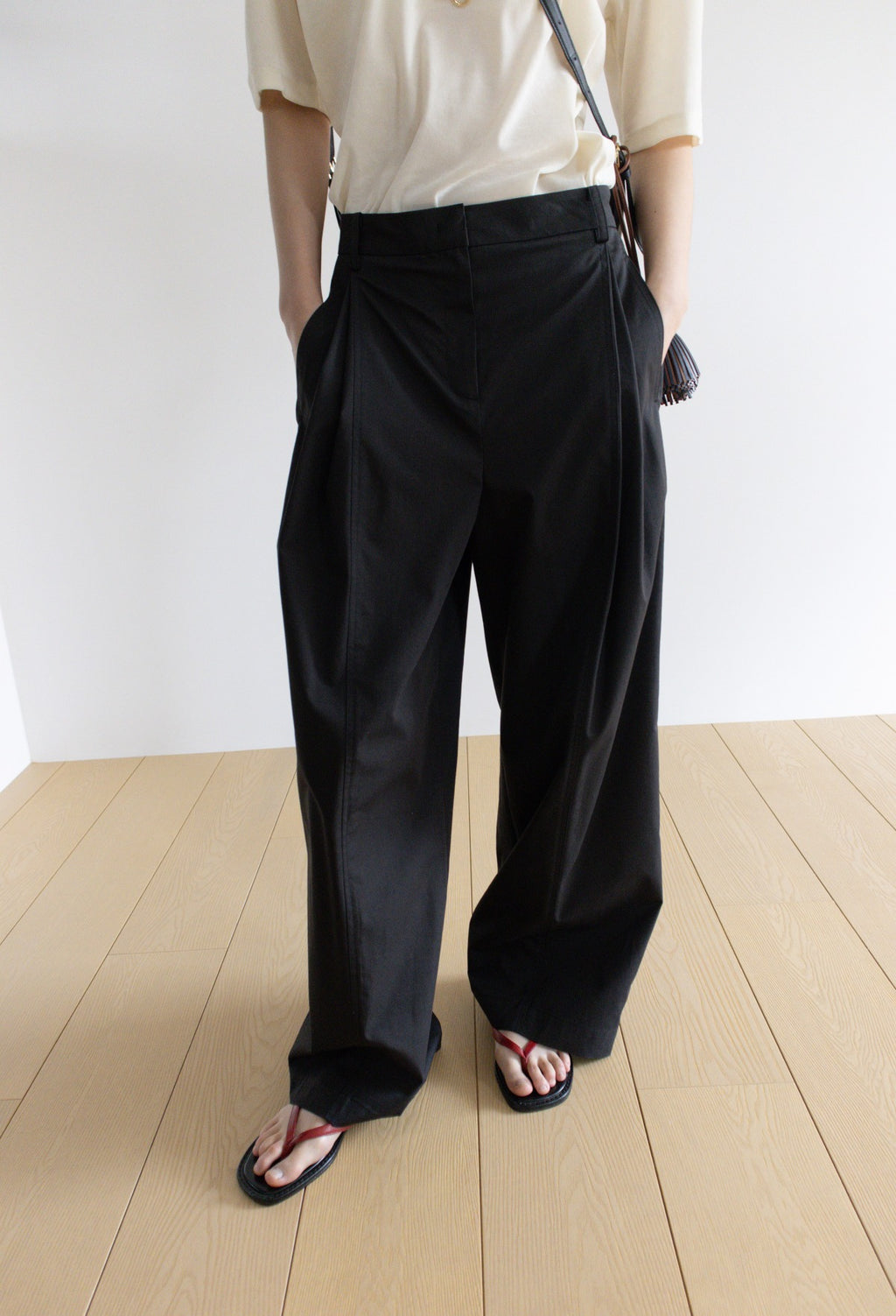 Cotton Pintuck Trousers Black