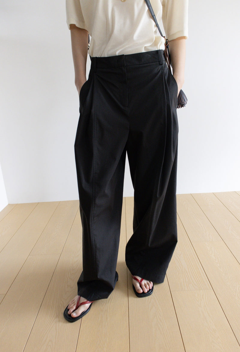 Cotton Pintuck Trousers Black