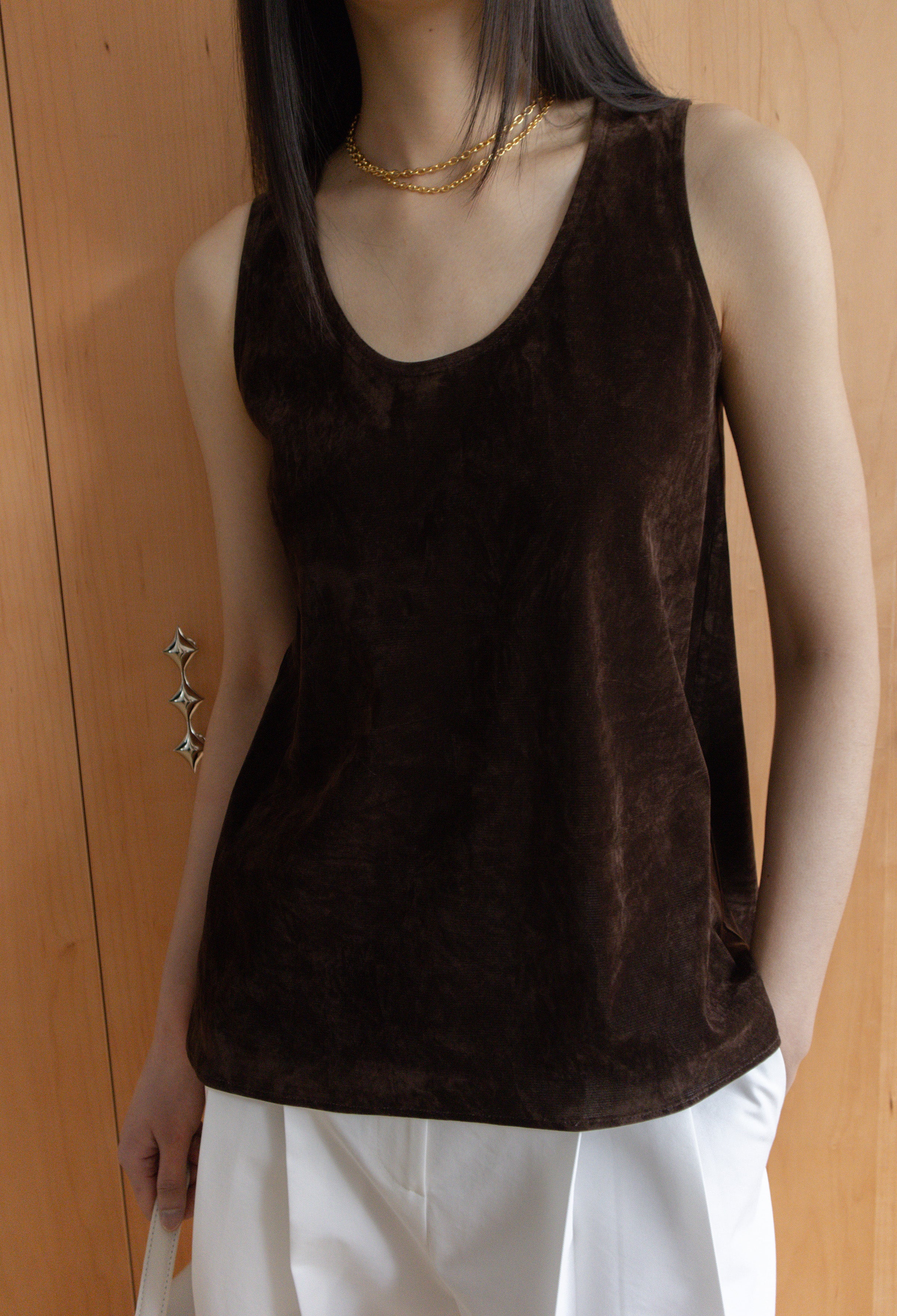 Velour Sleeveless Top Brown