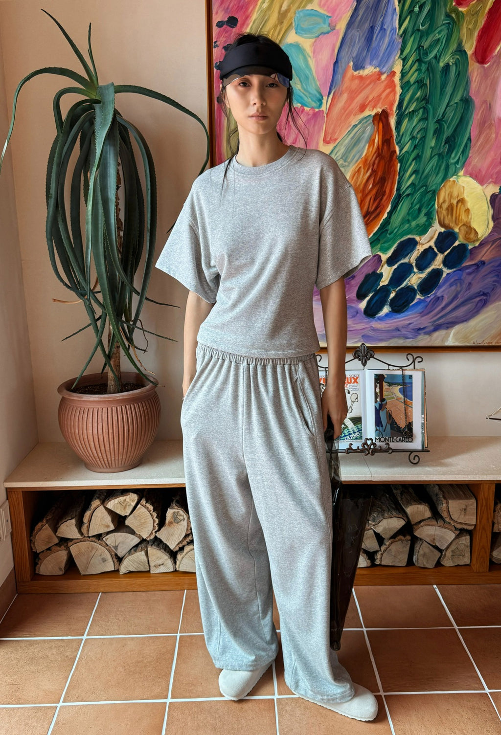 데일리 라운지 티셔츠 그레이