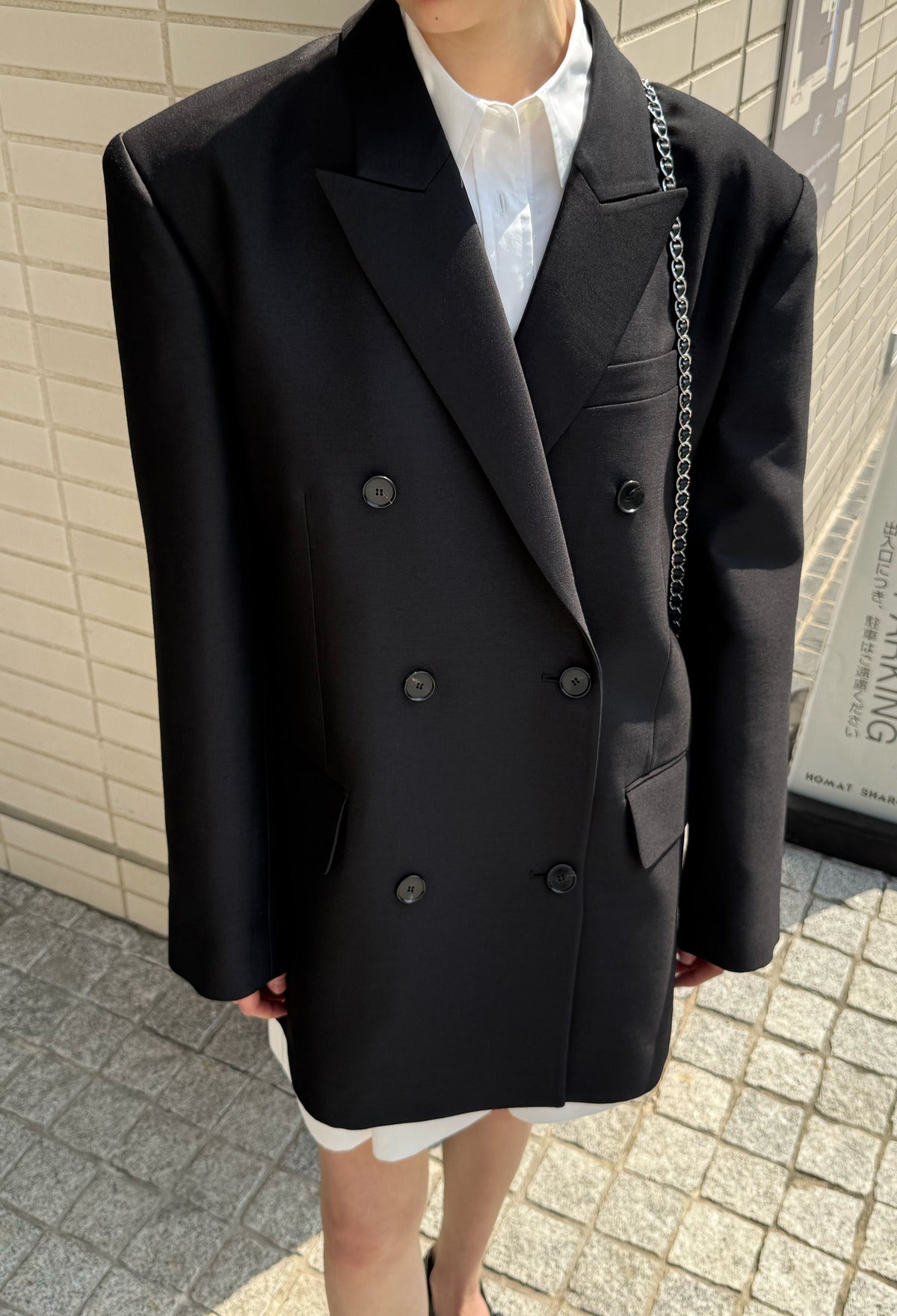 울실크 더블브레스티드 자켓 블랙