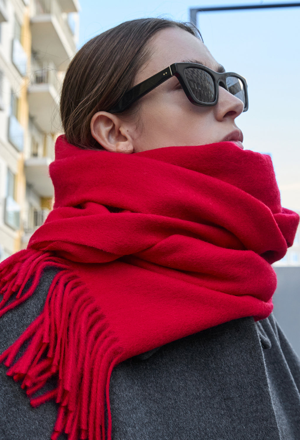Lambswool Fringe Muffler Red