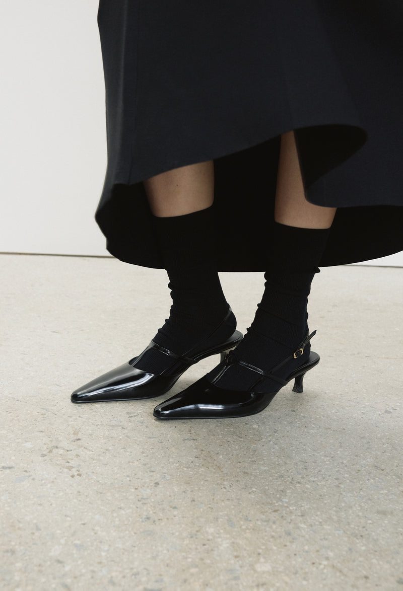 T Strap Slingback Black