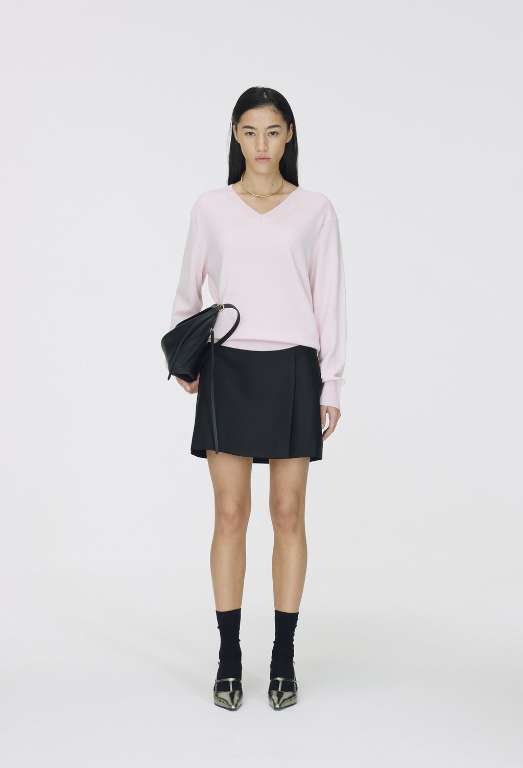 Spring Wool V-Neck Pullover Pink