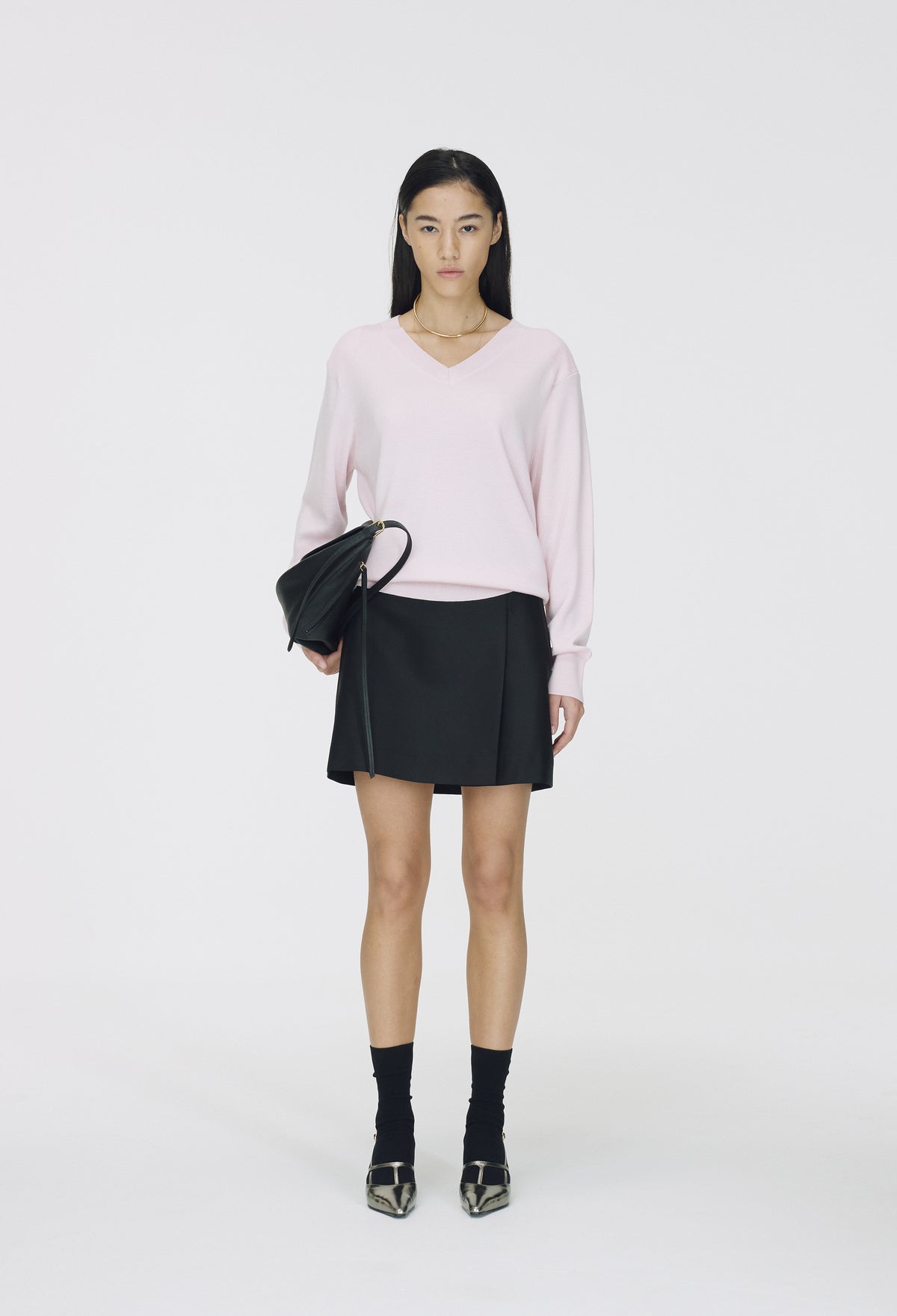 Spring Wool V-Neck Pullover Pink