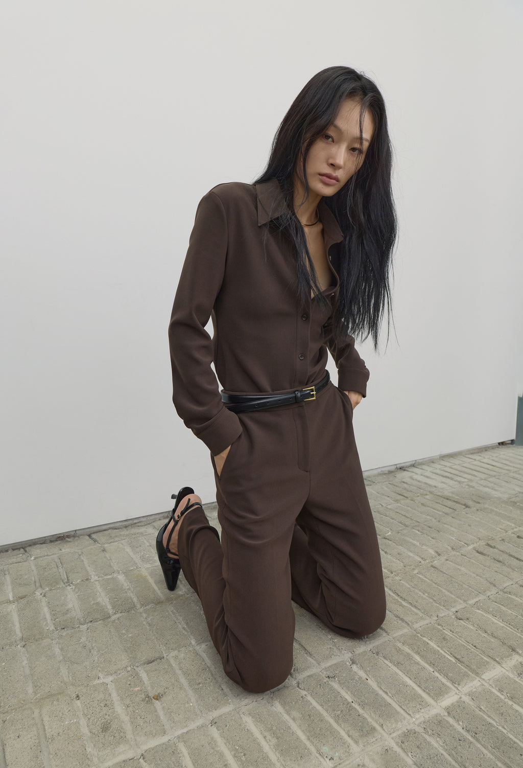 High-density Slim-Fit Shirt Brown