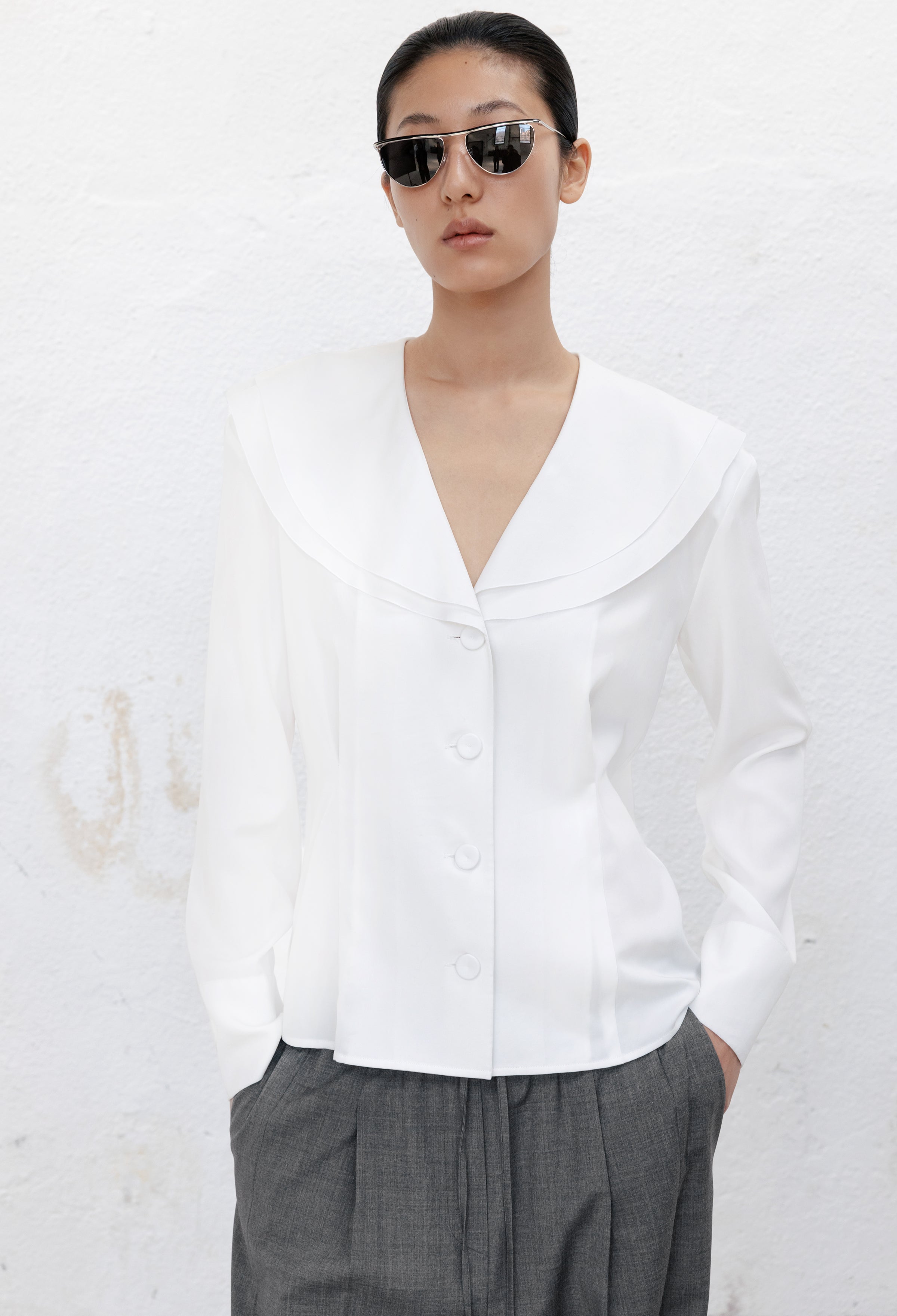 Ruffled shirt blouse