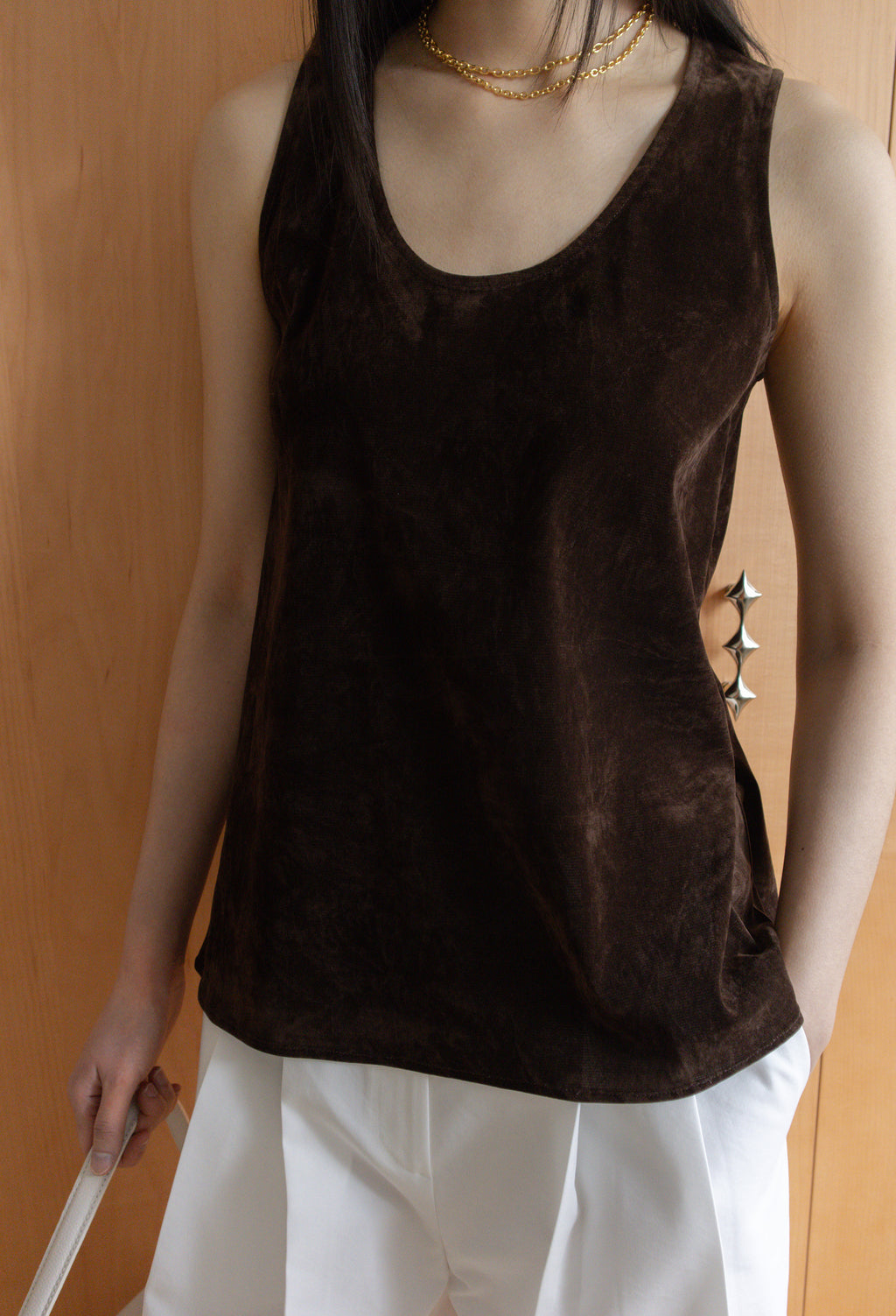 Velour Sleeveless Top Brown