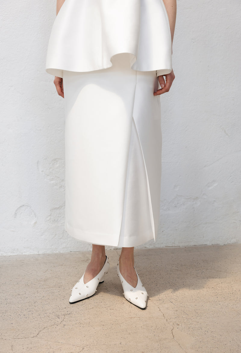 Crystal Pointed Wedge Heel White