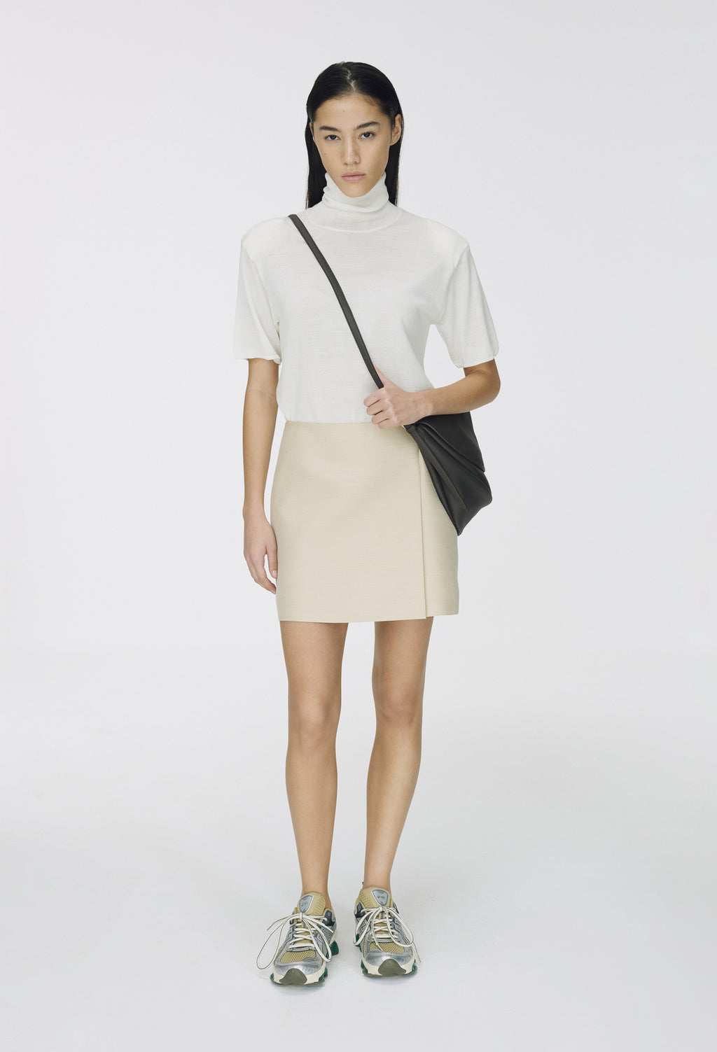 Wool Wrap Mini Skirt Beige
