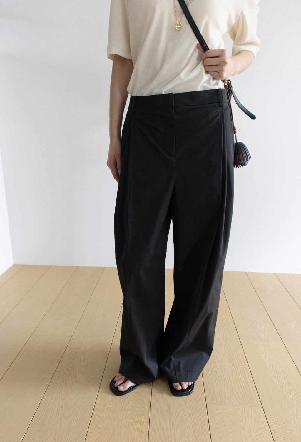 Cotton Pintuck Trousers Black