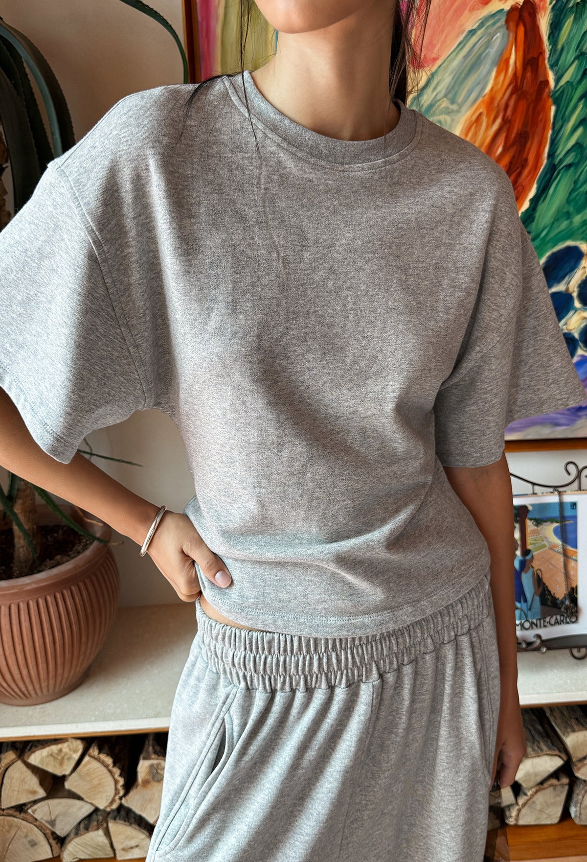 데일리 라운지 티셔츠 그레이