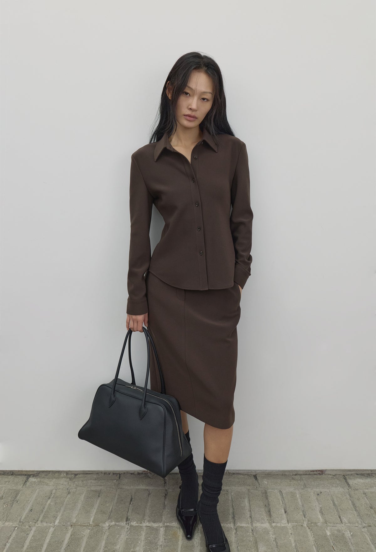 High-density Slim-Fit Skirt Brown